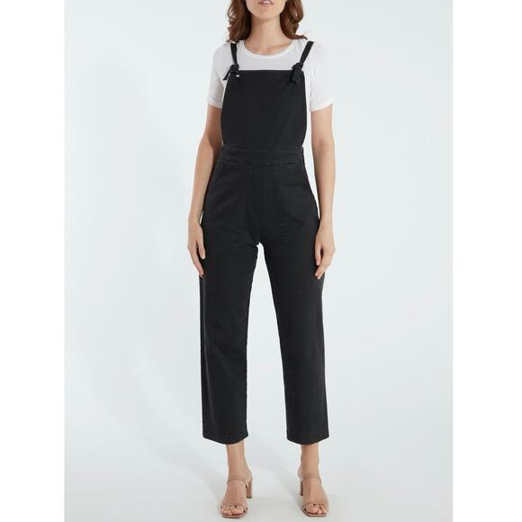 Loup Knot Black Washed Twill Cropped Overalls Adjustable Strap Jumpsuit Small - Picture 13 of 13